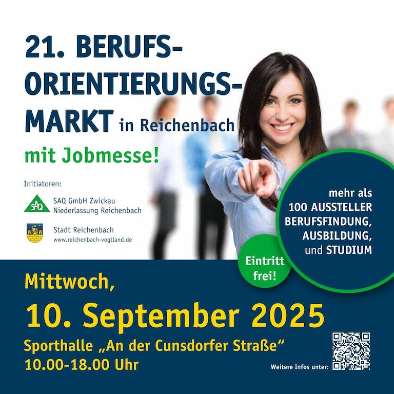 Das Plakat des 21. Berufsorientierungsmarktes in Reichenbach am 10.09.2025 zwischen 10 - 18 Uhr.