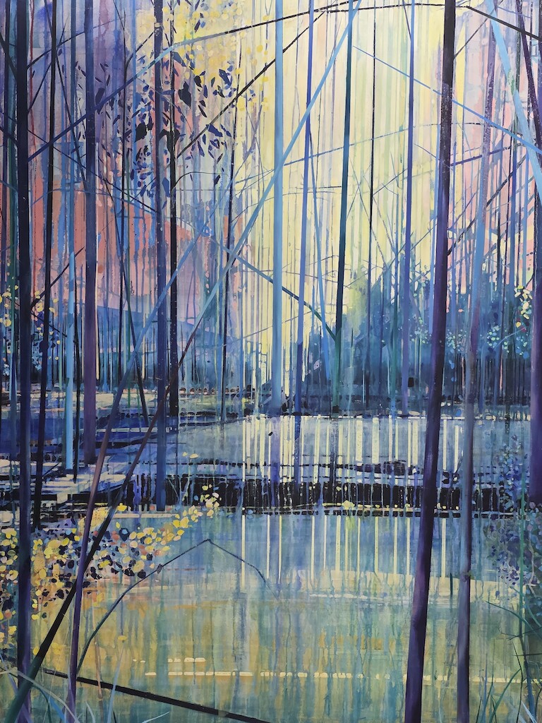 Ein Bild mit blauen Strichen, vermutlich ist ein See zu sehen.