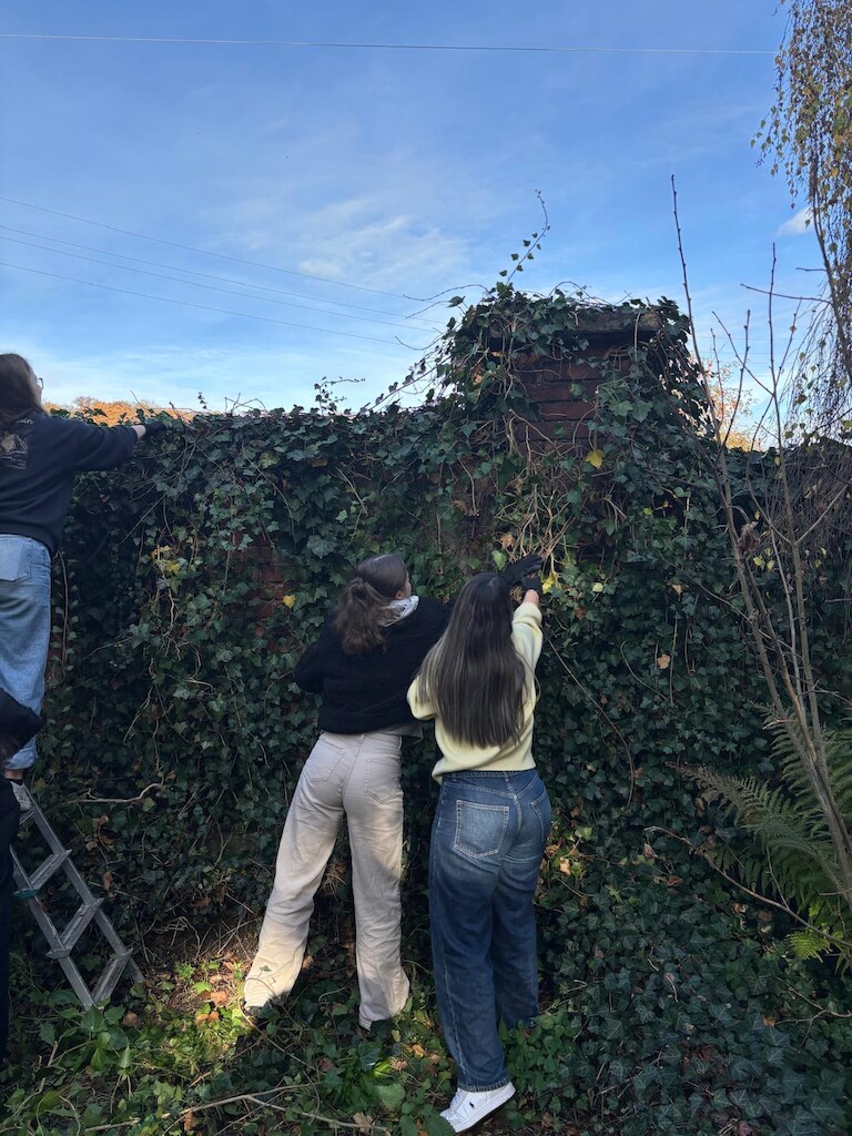 Die Schüler bei der Reinigungsarbeit.