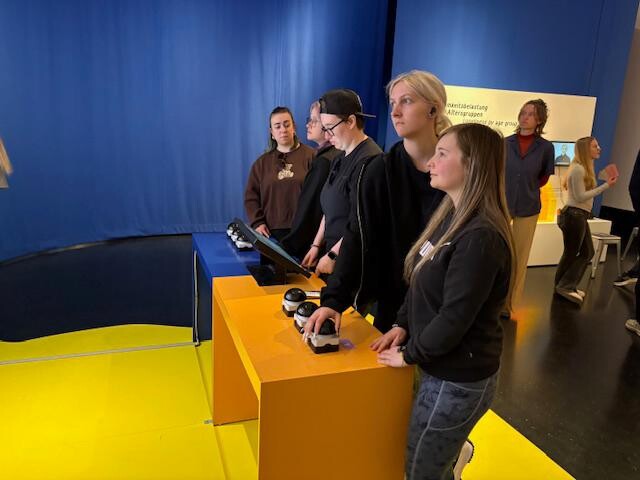 Die Schülerinnen und Schüler probieren verschiedene Aktionen im Hygienemuseum aus.